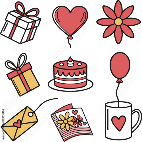 Gift icon, vector illustration, collection of 9 different shapes