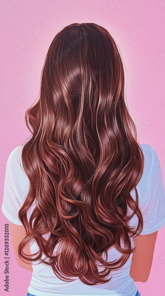 Obraz premium Beautiful model girl with Brown hair strand,silky healthy chestnut wavy hair strand,hair wavy ribbon, with smooth,Keratin straightening,Treatment,straight long hair,procedures,Smooth hairstyle.