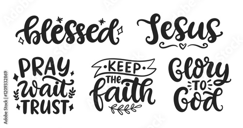 Bible verse psalm quotes set. Christian Lettering