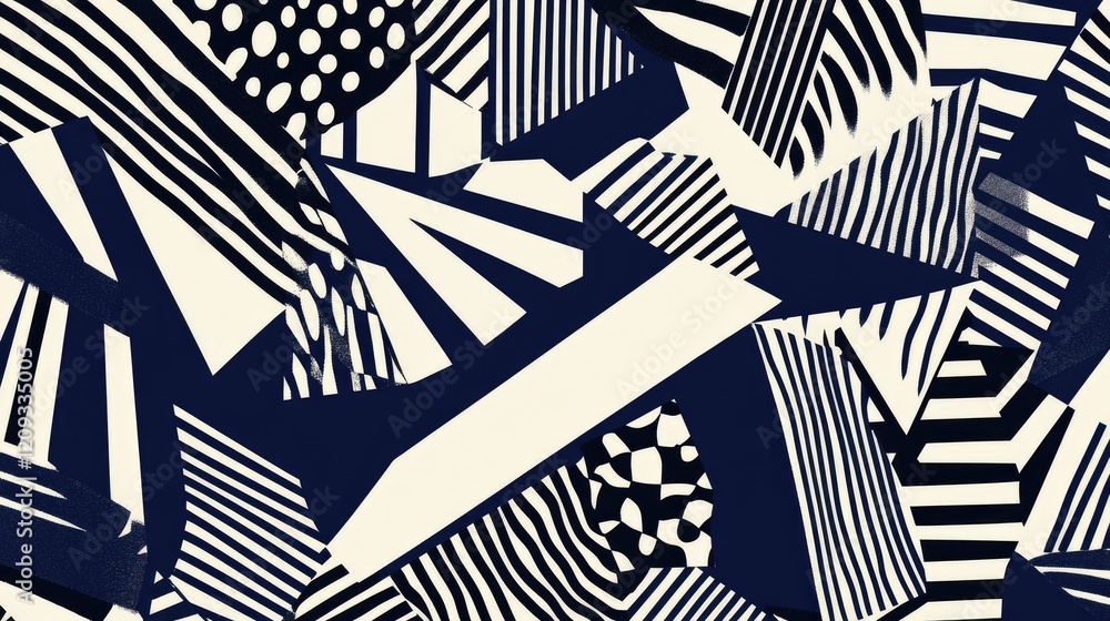 A visually striking dark blue and white pattern with chaotic geometric elements and bold contrasts A visually striking dark blue and white pattern with chaotic geometric elements and bold contrasts