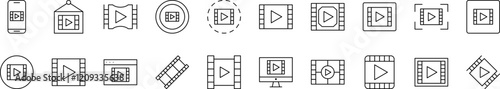 Set of Video Tape Related Line Icons. Outline Signs for Graphic and Web Design, Apps, Adverts, Various Cards