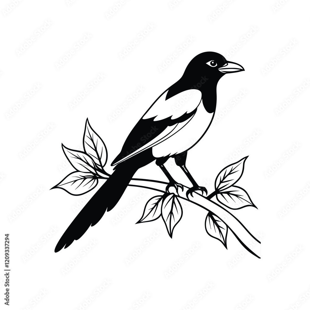 Obraz premium magpie bird on branch.eps