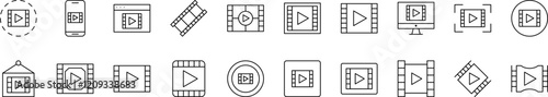 Video Tape Line Icon Collection. Outline Signs for Graphic and Web Design, Apps, Adverts, Various Cards