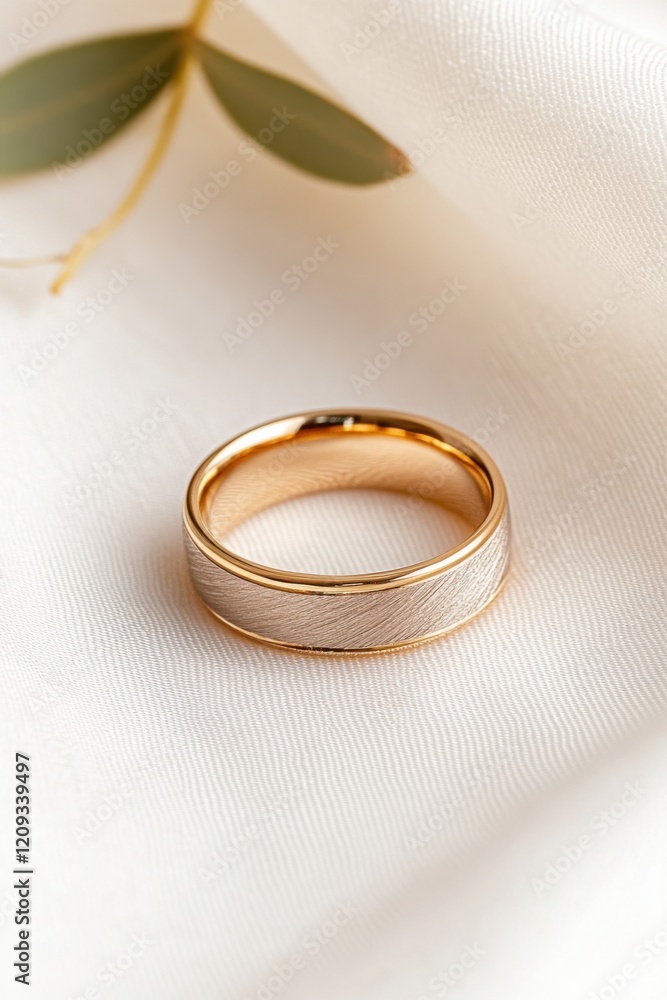 Unique artisan crafted mixed-metal wedding ring on soft cloth showcasing intricate textures and elegance Unique artisan crafted mixed-metal wedding ring on soft cloth showcasing intricate textures and elegance