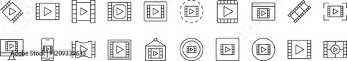Video Tape Line Icon Pack. Outline Signs for Graphic and Web Design, Apps, Adverts, Various Cards