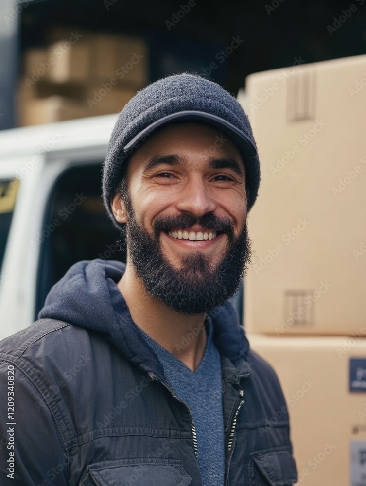 Man with Beard in Front of Boxes Man with Beard in Front of Boxes
