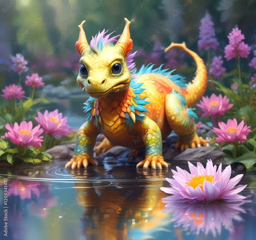 Fototapeta premium Illustration of adorable baby dragon.