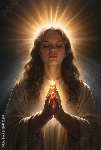 Wallpaper Mural Divine Hands in Prayer: Radiance and Sacred Power Torontodigital.ca