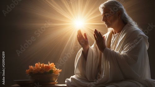 Wallpaper Mural Divine Hands in Prayer: Radiance and Sacred Power Torontodigital.ca