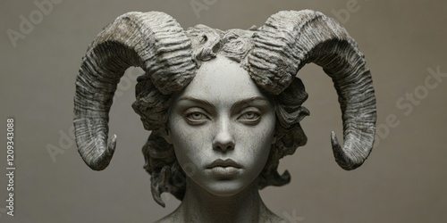 Woman with Horns Head Statue
