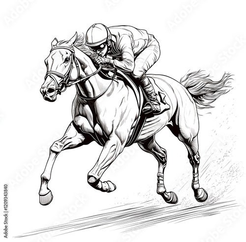 Wallpaper Mural coloring page of horse racing with a jockey, vector line art, white background Torontodigital.ca