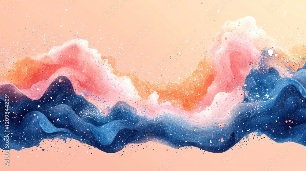 Fototapeta premium Abstract waves of color blending softly in a dreamy landscape.