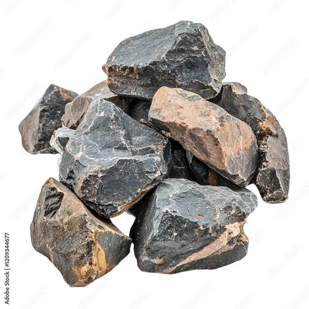 A pile of large, dark rocks on a transparent background A pile of large, dark rocks on a transparent background