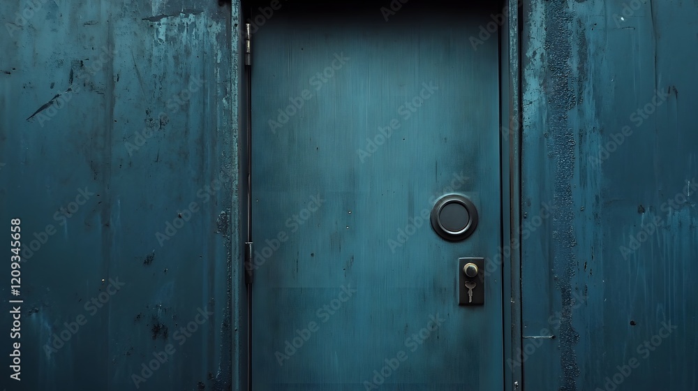 Weathered Teal Door Set Against A Rough Wall Weathered Teal Door Set Against A Rough Wall