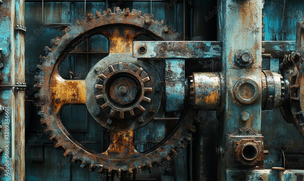 Rusty Industrial Gears and Machinery Closeup Rusty Industrial Gears and Machinery Closeup