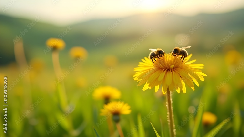 Fototapeta premium Concetto di Primavera: tarassachi primaverili con api in giardino fiorito