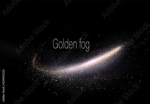 Isolated gold ribbon with tinsel on black background, design component.