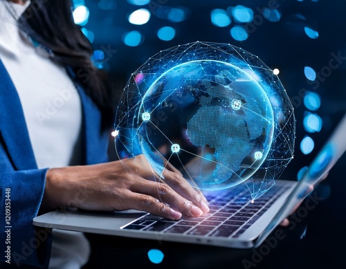 The concept of technical support and customer service involves a software engineer using a laptop to assist customers, 