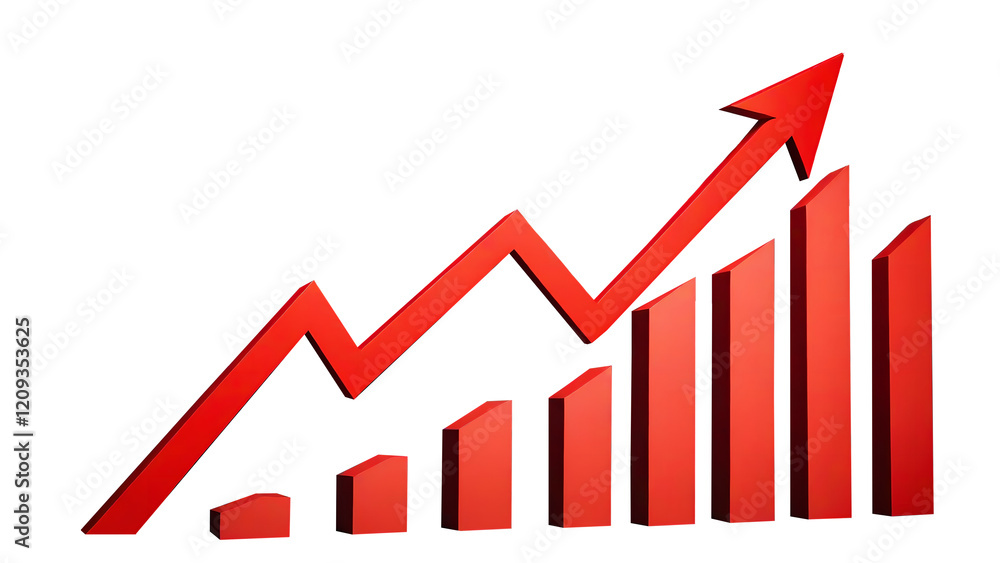 Red upward arrow graph showing an uptrend on transparent or white background Red upward arrow graph showing an uptrend on transparent or white background