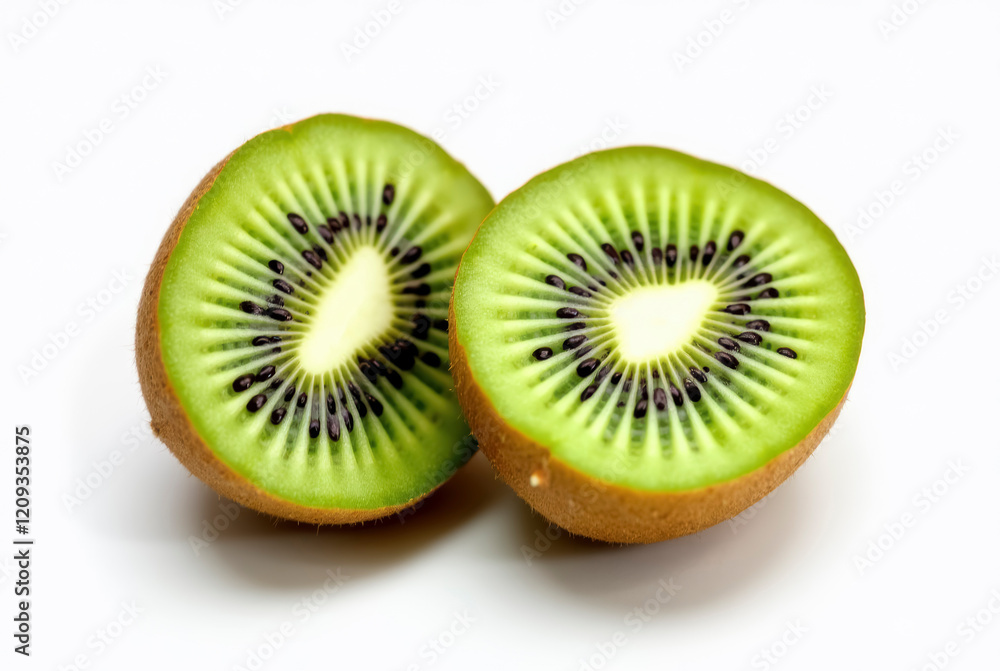 Fototapeta premium A kiwi fruit is sliced in half.