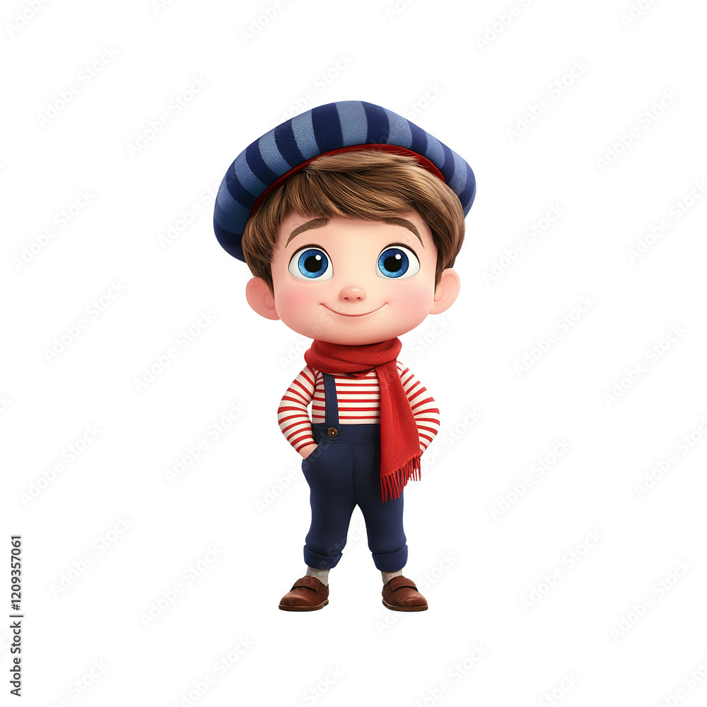 Adorable 3D Render of a French Boy in a Beret and Striped Shirt Adorable 3D Render of a French Boy in a Beret and Striped Shirt