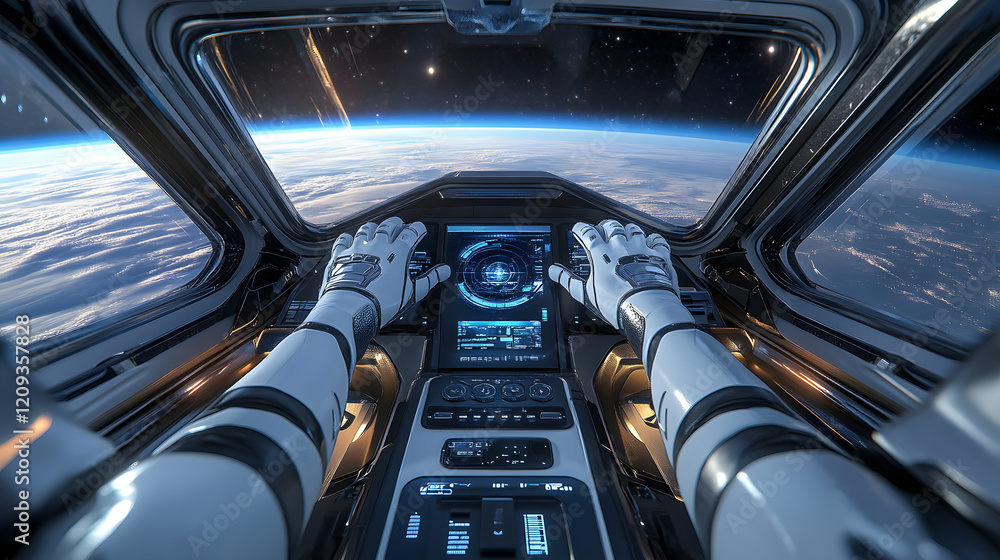 Obraz premium 宇宙船の操縦席から見る地球の美しい景色