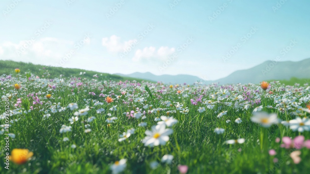 A vibrant field of wildflowers under a clear blue sky, showcasing nature's beauty. A vibrant field of wildflowers under a clear blue sky, showcasing nature's beauty.