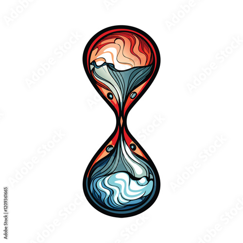 A vibrant abstract hourglass shape rendered in a mesmerizing gradient of colors, symbolizing the passage of time and the fleeting nature of moments.