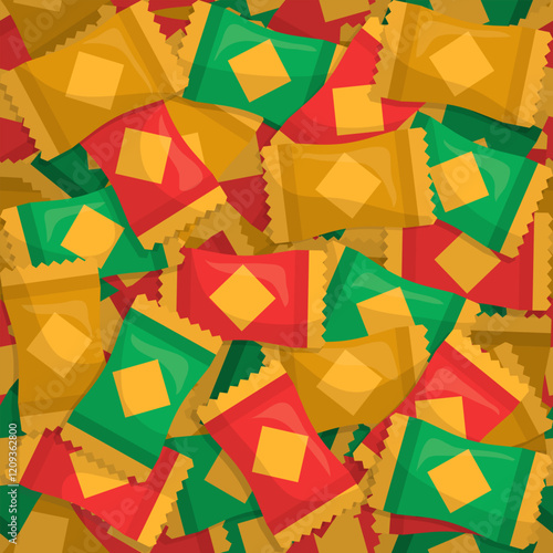 Colorful wrapped candies seamless pattern background