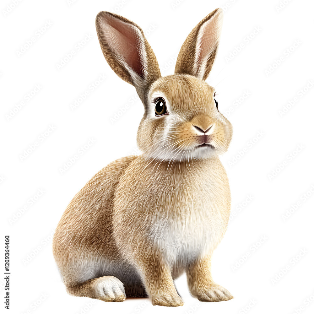 Obraz premium Adorable Brown Rabbit Sitting on White Background