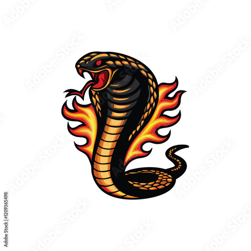 A majestic cobra, its scales shimmering with fiery hues, poised to strike with lightning speed, its eyes burning with incandescent rage, symbolizing raw power and destructive potential.