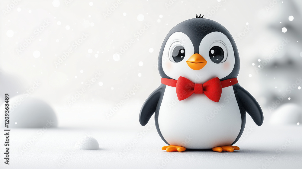Naklejka premium Cute Cartoon 3D penguin with big eyes
