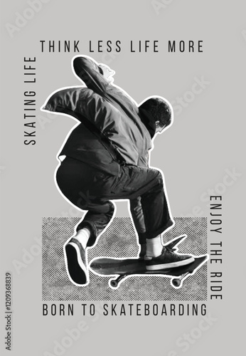 Grayscale Skateboarding Design Central Focus On Young Male Skater