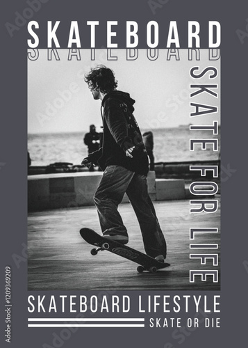 A young man, likely in his late teens or early twenties, of light complexion, is skateboarding. 