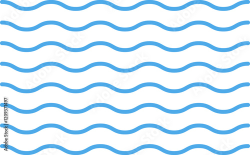 Ocean, sea waves flat simple lines icons symbols vector set - Blue line wave ornament