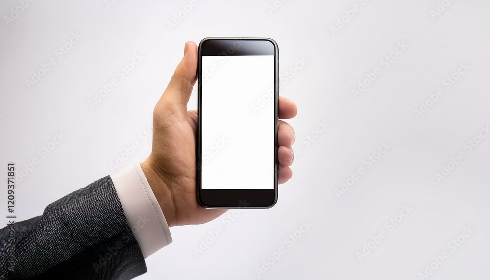 A hand holding a smartphone with a blank screen, isolated on a white background. A hand holding a smartphone with a blank screen, isolated on a white background.