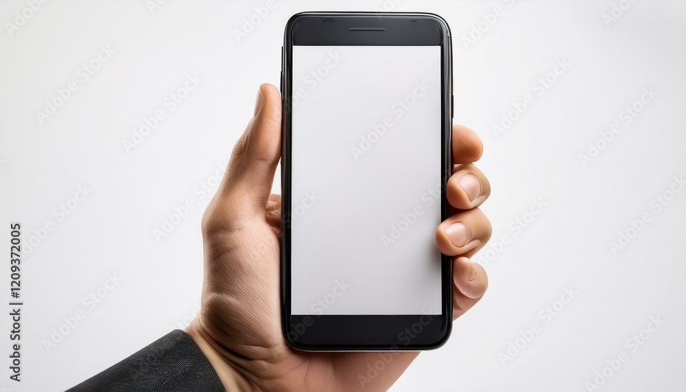 A hand holding a smartphone with a blank screen, isolated on a white background. A hand holding a smartphone with a blank screen, isolated on a white background.