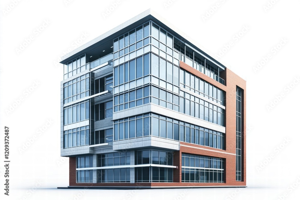 Modern Office Building Stands Tall with Glass and Brick Facade, Urban Architecture Design. Modern Office Building Stands Tall with Glass and Brick Facade, Urban Architecture Design.
