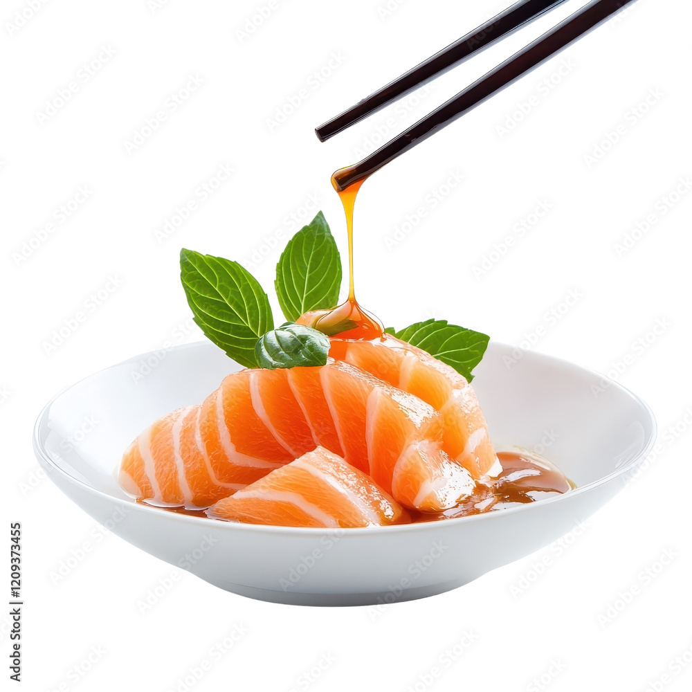 Oozing sauce over sashimi, isolated on a white background, decadent and tempting. cutout png Oozing sauce over sashimi, isolated on a white background, decadent and tempting. cutout png