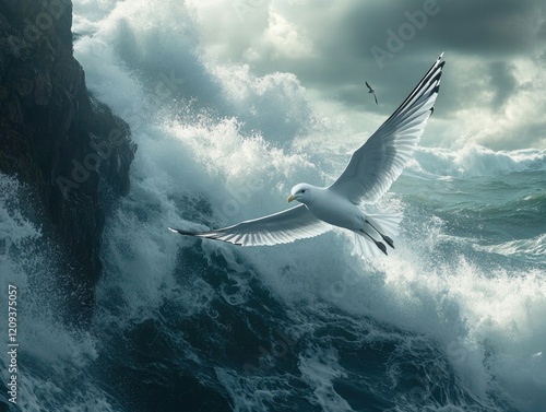 Seagull Flying Over Ocean Wave