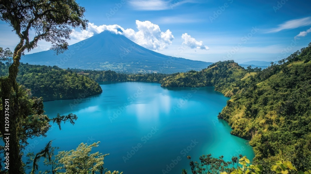 A Majestic View of a Lush Volcanic Lake in Guatemala A Majestic View of a Lush Volcanic Lake in Guatemala