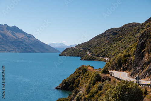 Obraz na płótnie Devils Staircase road between Queenstown and Te Anau next to Lake Wakatipu durin