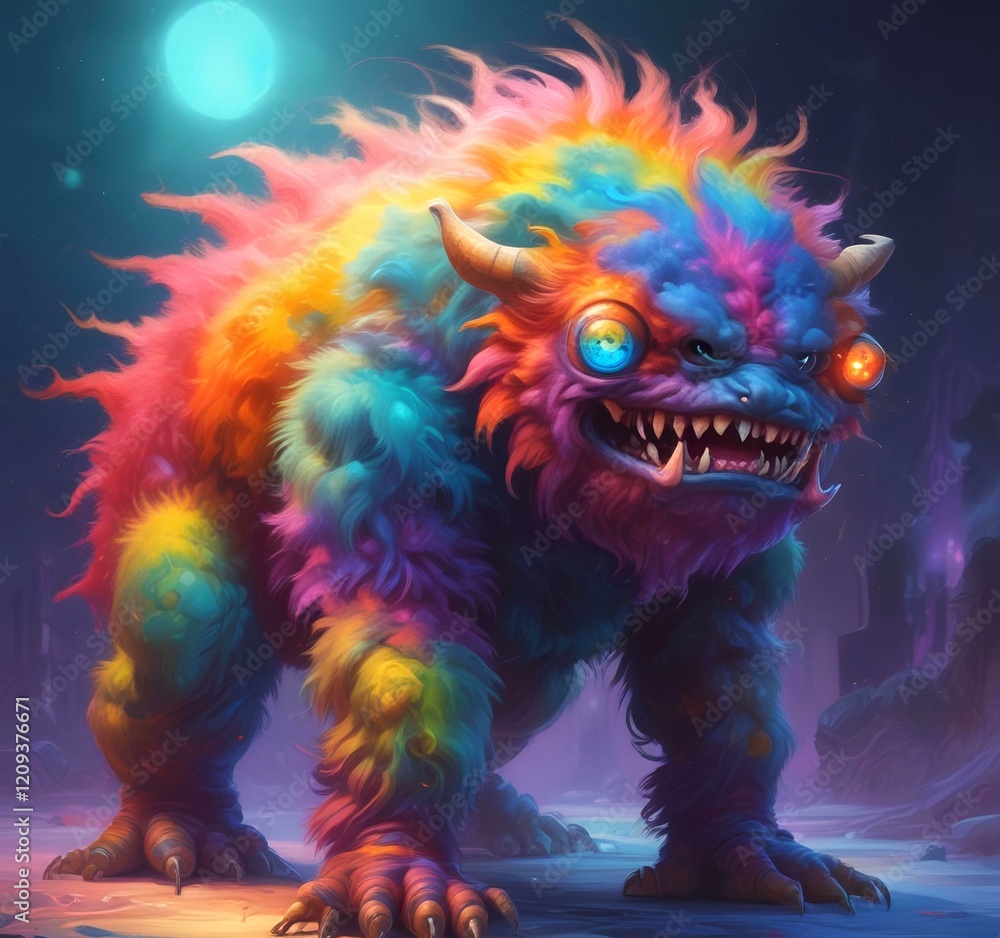 Fototapeta premium Illustration of fluffy and cute small monster.