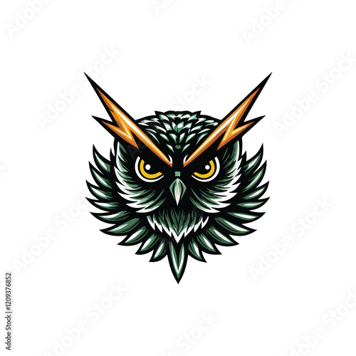 An owl perched majestically against a dramatic backdrop of a swirling thunderbolt, symbolizing wisdom, power, and the ability to overcome challenges.