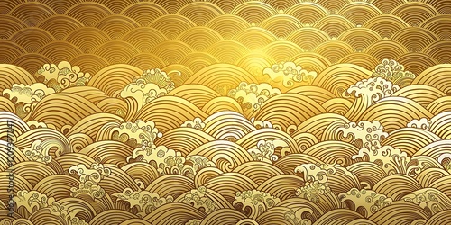 Intricate Traditional Japanese Wave Pattern on Luxurious Gold Background