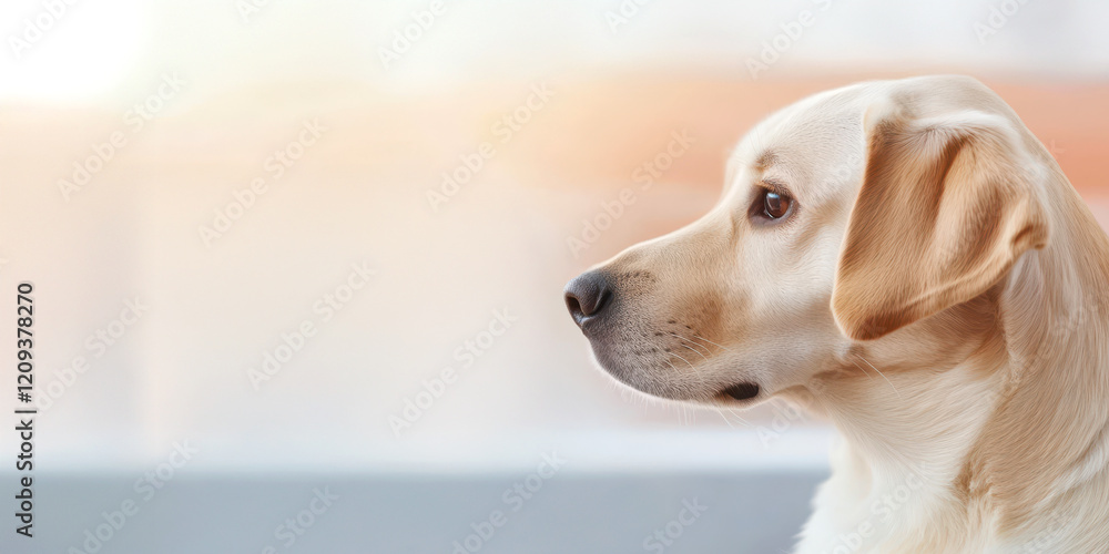 Dog scent games concept A profile view of a curious Labrador dog in a bright setting. Dog scent games concept A profile view of a curious Labrador dog in a bright setting.