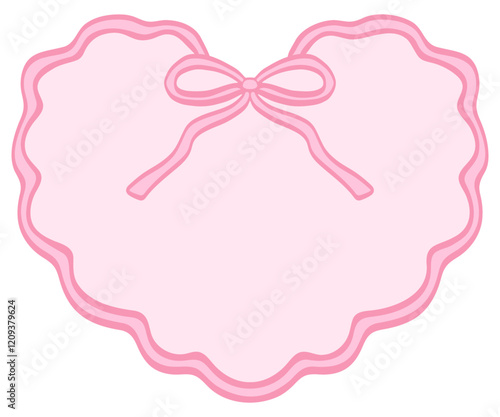 Hand drawn doodle heart scallop frame with ribbon for wedding invitations, Valentine's Day card.