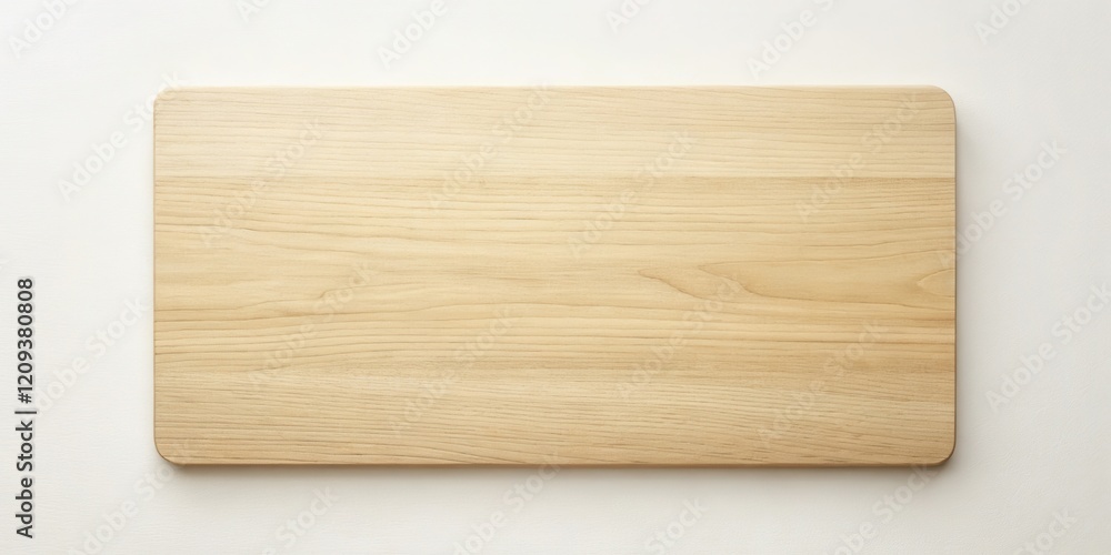 A clean, light-colored wooden cutting board rests on a white surface, showcasing its natural wood grain texture A clean, light-colored wooden cutting board rests on a white surface, showcasing its natural wood grain texture