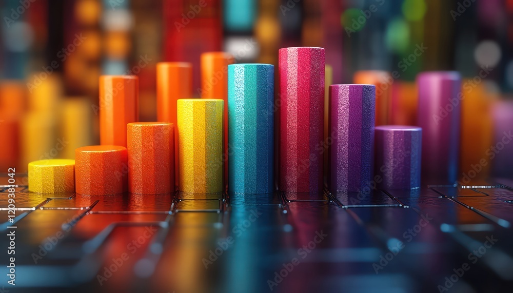 Vibrant 3D bar graph, colorful, rising heights Vibrant 3D bar graph, colorful, rising heights