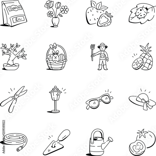 Bundle of Hand Drawn Gardening Icons 

